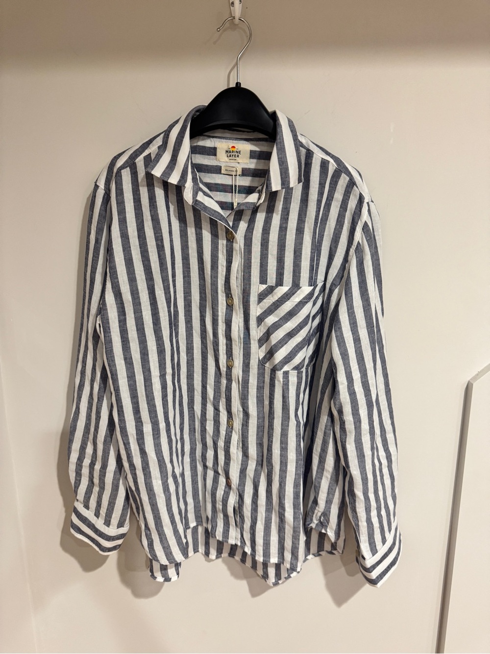 Marine Layer Navy and White Vertical Stripe Button-Down Shirt